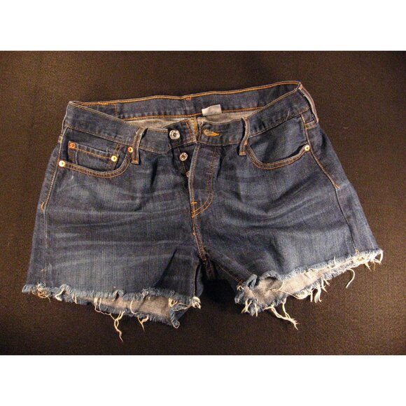 LEVIS 501 CUTOFF JEANS SHORTS Womans 34 MEASURED Blue Denim Daisy Duke Athletic - Picture 1 of 12